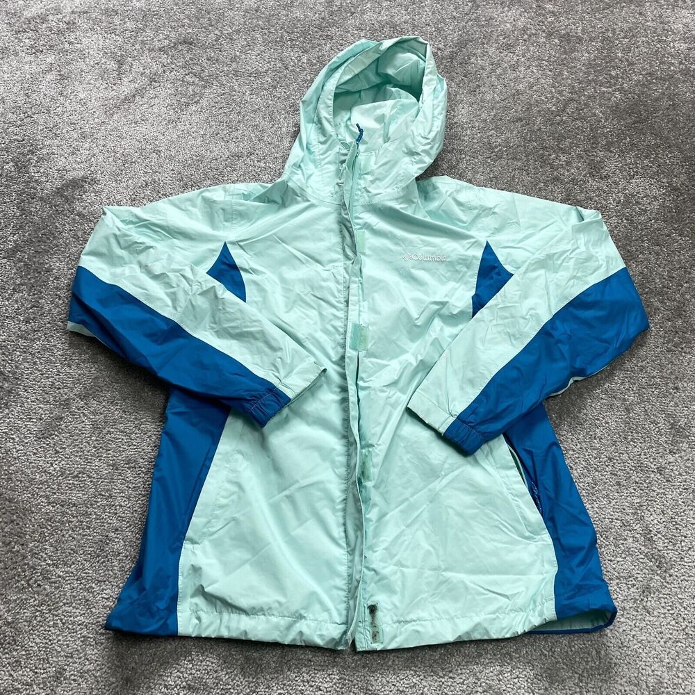 Columbia Omni Tech Windbreaker Jacket Womens Medium Blue Green Hoodie Full Zip